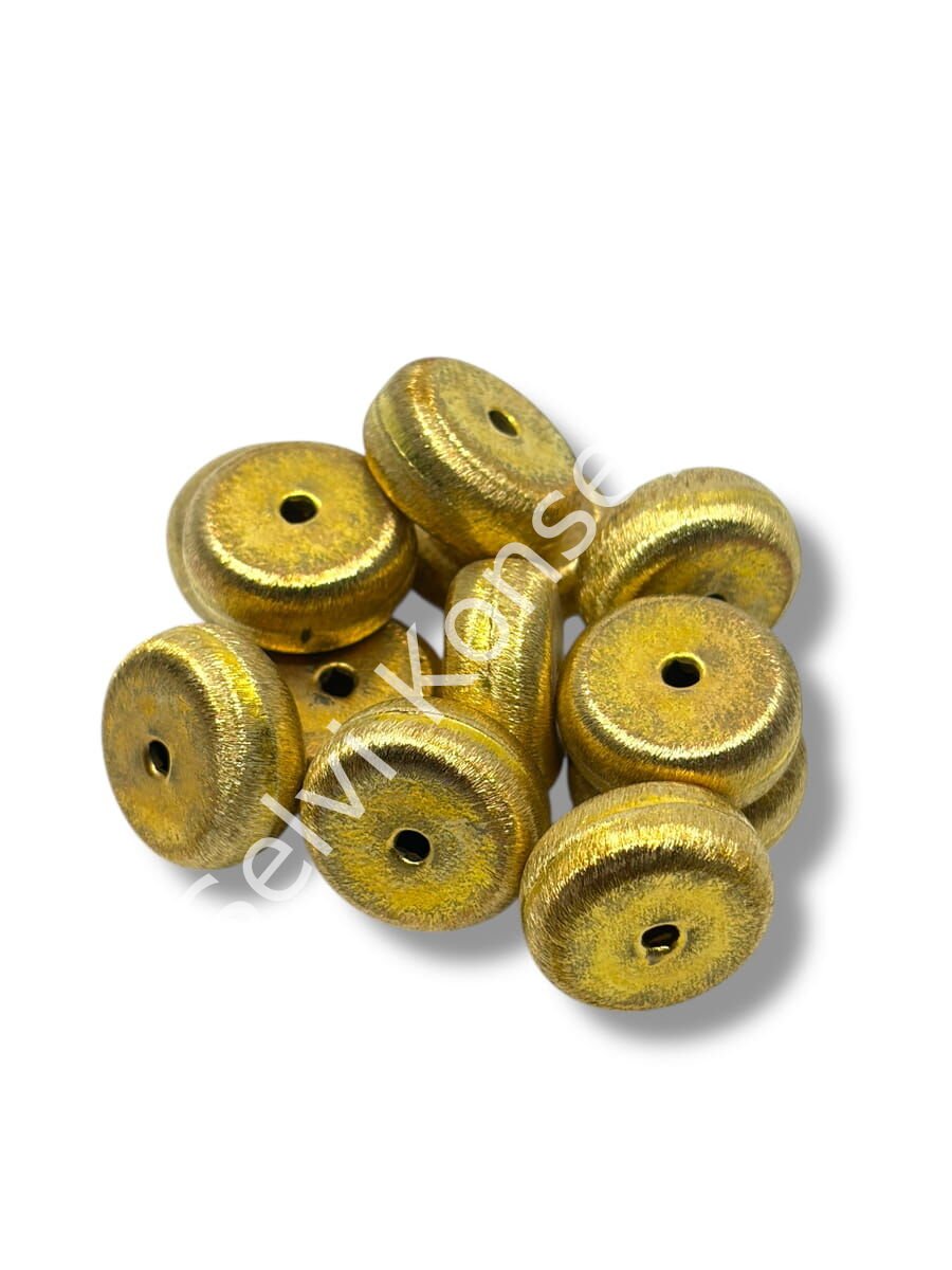 Pulipori Pirinç Boncuk Rondela Saten Altın Renk 20x9 mm 11 Gr