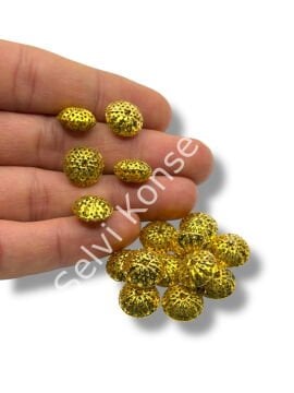 Pulipori Pirinç Boncuk Bombeli Petek Rondela Parlak Altın Renk 12x7 mm 10 Gr