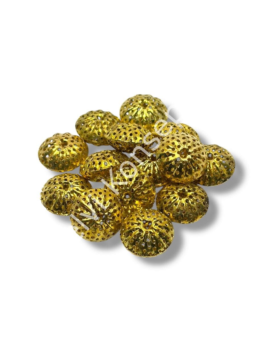 Pulipori Pirinç Boncuk Bombeli Petek Rondela Parlak Altın Renk 12x7 mm 10 Gr