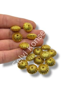 Pulipori Pirinç Boncuk Bombeli Petek Rondela Parlak Altın Renk 15x8 mm 10 Gr