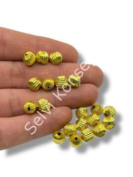 Pulipori Pirinç Boncuk Çizgili Küre Parlak Altın Renk 6 mm