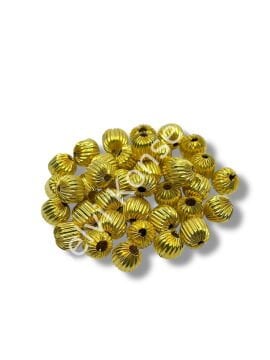 Pulipori Pirinç Boncuk Çizgili Küre Parlak Altın Renk 6 mm