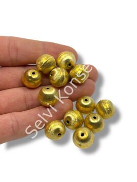 Pulipori Pirinç Boncuk Küre Saten Altın Renk 13x12 mm 10 Gr