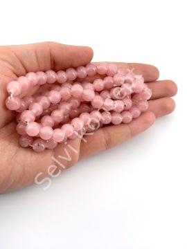 Yuvarlak Dizi Cam Boncuk Şeffaf Pembe 9-10 mm
