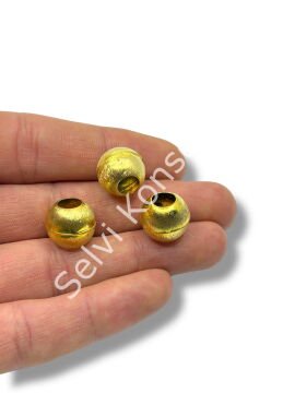 Pulipori Pirinç Boncuk Küre Saten Altın Renk Geniş Delikli 13x12 mm 10 Gr