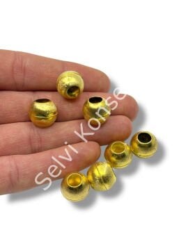 Pulipori Pirinç Boncuk Küre Saten Altın Renk Geniş Delikli 13x12 mm 10 Gr