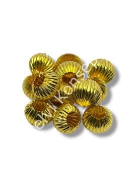 Pulipori Pirinç Boncuk Çizgili Basık Küre Parlak Altın Renk Geniş Delikli 15x12 mm 10 Gr