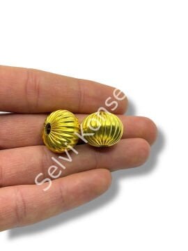 Pulipori Pirinç Boncuk Çizgili Basık Küre Parlak Altın Renk 19x15 mm 10 Gr