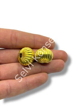 Pulipori Pirinç Boncuk Çizgili Basık Küre Parlak Altın Renk 19x15 mm 10 Gr
