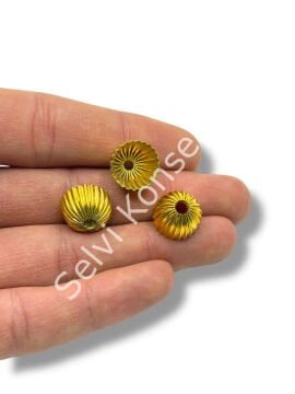 Pulipori Pirinç Boncuk Çizgili Boncuk Kapağı Parlak Altın Renk 14x8-12 mm 10 Gr