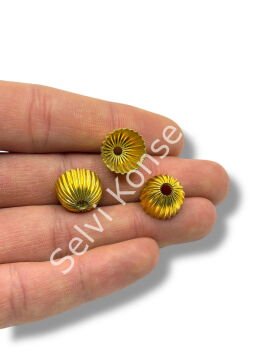 Pulipori Pirinç Boncuk Çizgili Boncuk Kapağı Parlak Altın Renk 14x8-12 mm 10 Gr