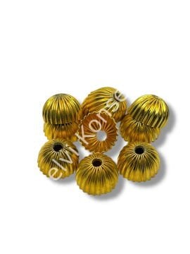Pulipori Pirinç Boncuk Çizgili Boncuk Kapağı Parlak Altın Renk 14x8-12 mm 10 Gr