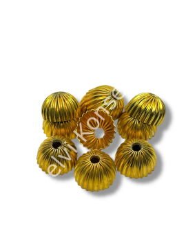 Pulipori Pirinç Boncuk Çizgili Boncuk Kapağı Parlak Altın Renk 14x8-12 mm 10 Gr
