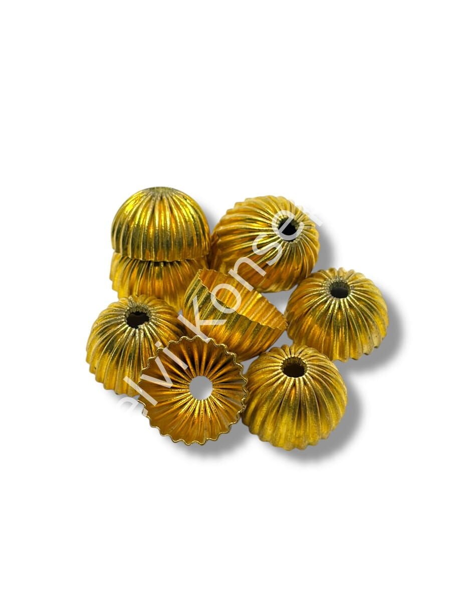 Pulipori Pirinç Boncuk Çizgili Boncuk Kapağı Parlak Altın Renk 14x8-12 mm 10 Gr