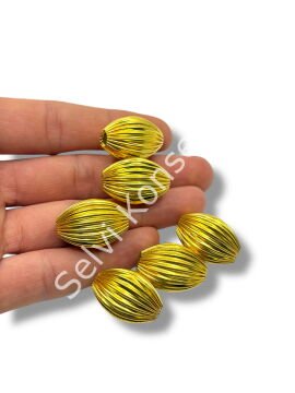 Pulipori Pirinç Boncuk Çizgili Mekik Form Parlak Altın Renk 17x24 mm 12 Gr
