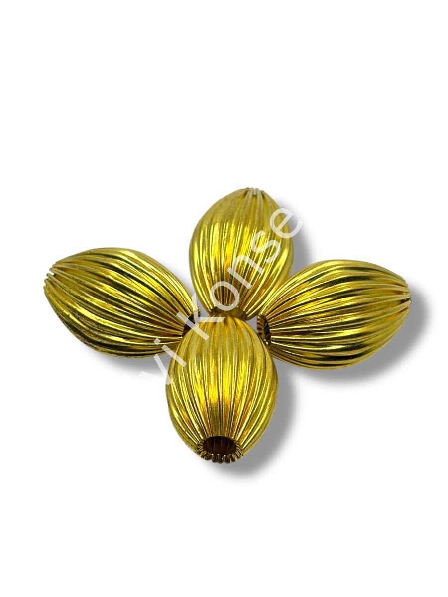 Pulipori Pirinç Boncuk Çizgili Mekik Form Parlak Altın Renk 17x24 mm 12 Gr