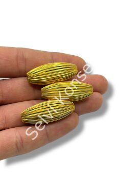 Pulipori Pirinç Boncuk Çizgili Uzun Boru Form Parlak Altın Renk 14x35 mm 11 Gr