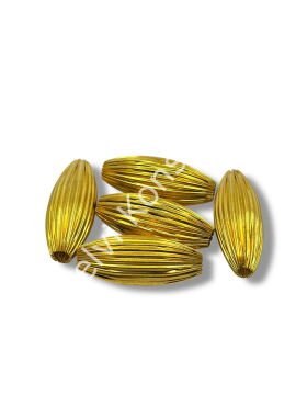 Pulipori Pirinç Boncuk Çizgili Uzun Boru Form Parlak Altın Renk 14x35 mm 11 Gr