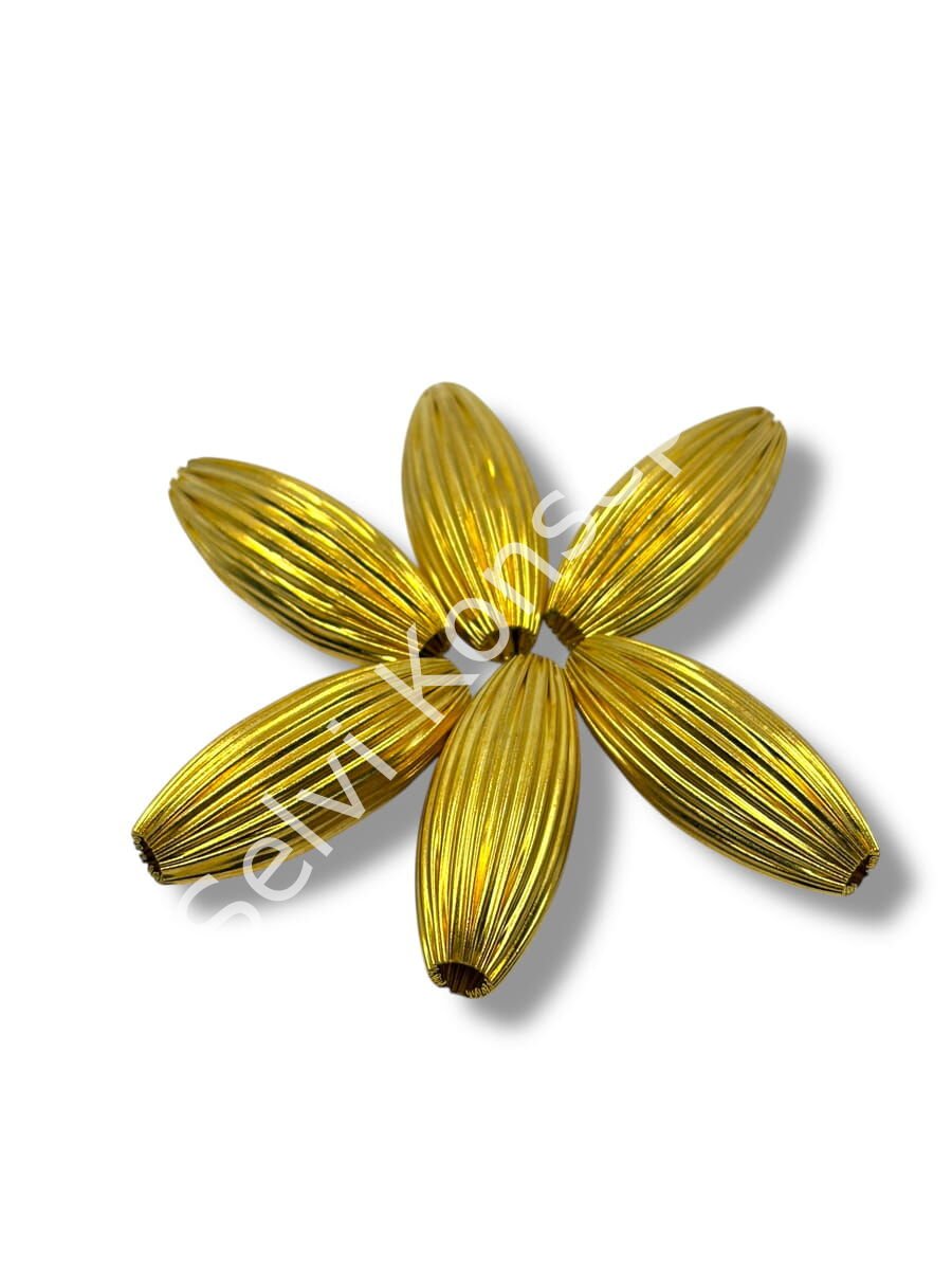 Pulipori Pirinç Boncuk Çizgili Uzun Boru Form Parlak Altın Renk 14x35 mm 11 Gr