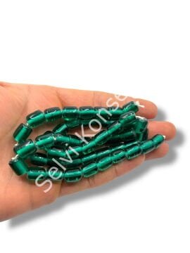 El Yapımı Parlak Silindir Dizi Cam Boncuk Şeffaf Petrol Yeşili 8x12 mm