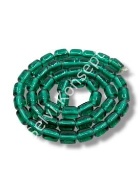 El Yapımı Parlak Silindir Dizi Cam Boncuk Şeffaf Petrol Yeşili 8x12 mm