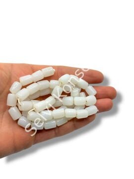 El Yapımı Parlak Silindir Dizi Cam Boncuk Şeffaf Beyaz 8x12 mm