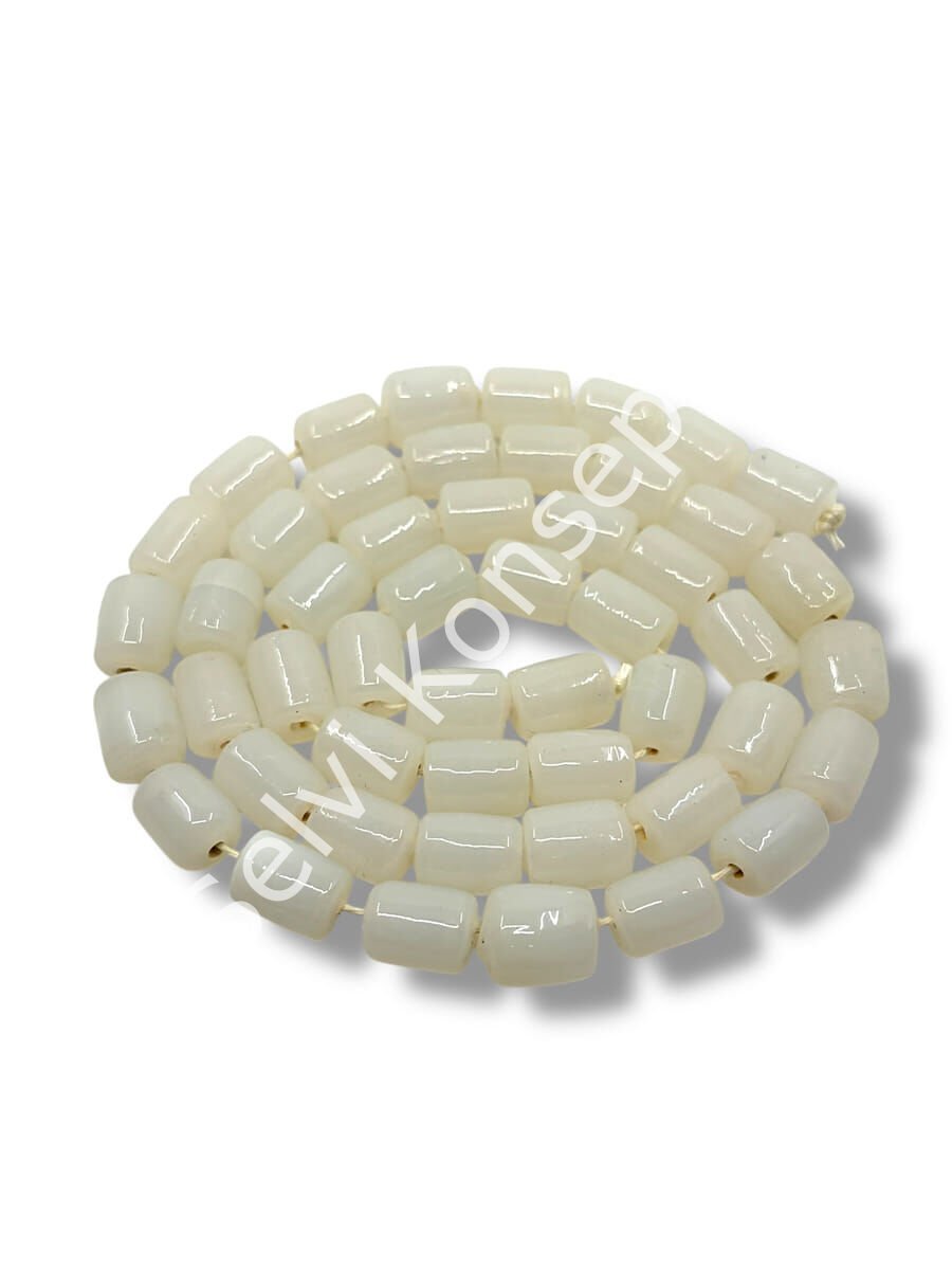 El Yapımı Parlak Silindir Dizi Cam Boncuk Şeffaf Beyaz 8x12 mm