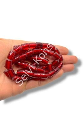 El Yapımı Parlak Silindir Dizi Cam Boncuk Kırmızı 8x12 mm