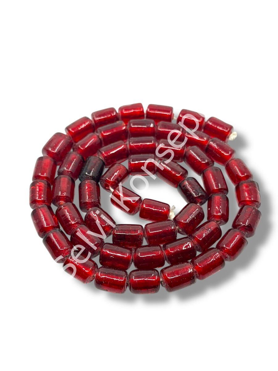 El Yapımı Parlak Silindir Dizi Cam Boncuk Kırmızı 8x12 mm