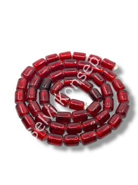 El Yapımı Parlak Silindir Dizi Cam Boncuk Kırmızı 8x12 mm