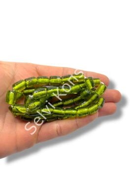 El Yapımı Parlak Silindir Dizi Cam Boncuk Tropik Yeşil 8x12 mm