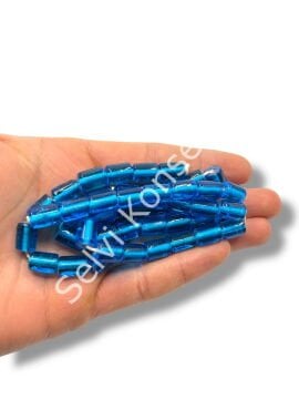 El Yapımı Parlak Silindir Dizi Cam Boncuk Çanak Mavi 8x12 mm