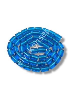 El Yapımı Parlak Silindir Dizi Cam Boncuk Çanak Mavi 10x12 mm