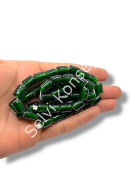El Yapımı Parlak Silindir Dizi Cam Boncuk Zümrüt Yeşili 8x12 mm