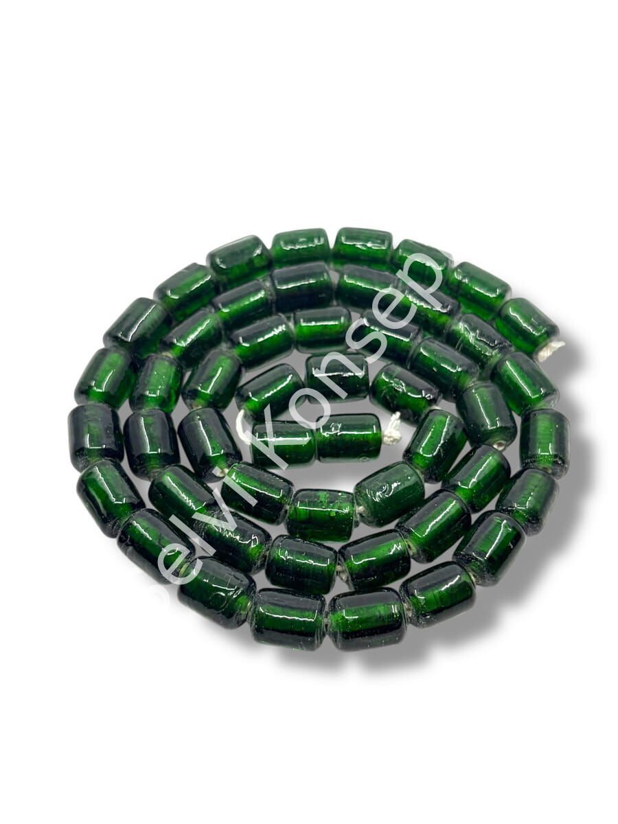 El Yapımı Parlak Silindir Dizi Cam Boncuk Zümrüt Yeşili 8x12 mm