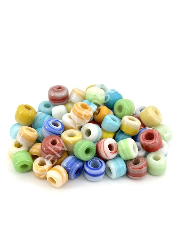 Silindir Kuzu Cam Boncuk Beyaz Üzeri Karışık Renkli 50 Adet