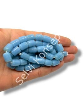 El Yapımı Parlak Silindir Dizi Cam Boncuk Bebek Mavisi 10x12 mm