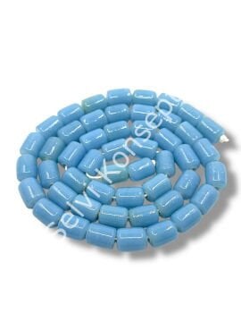 El Yapımı Parlak Silindir Dizi Cam Boncuk Bebek Mavisi 10x12 mm