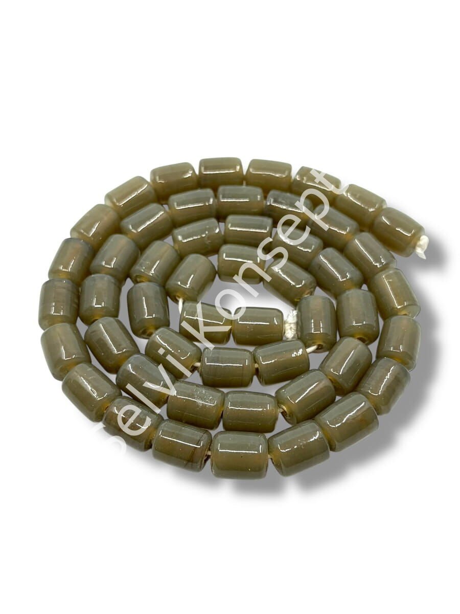 El Yapımı Parlak Silindir Dizi Cam Boncuk Duman Gri 10x12 mm