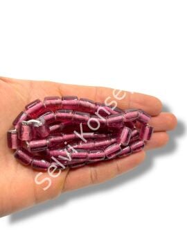 El Yapımı Parlak Silindir Dizi Cam Boncuk Mürdüm 8x12 mm