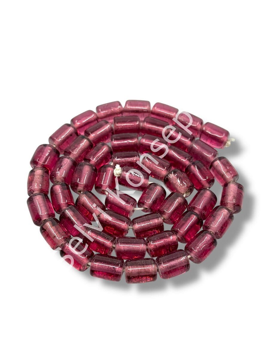 El Yapımı Parlak Silindir Dizi Cam Boncuk Mürdüm 8x12 mm