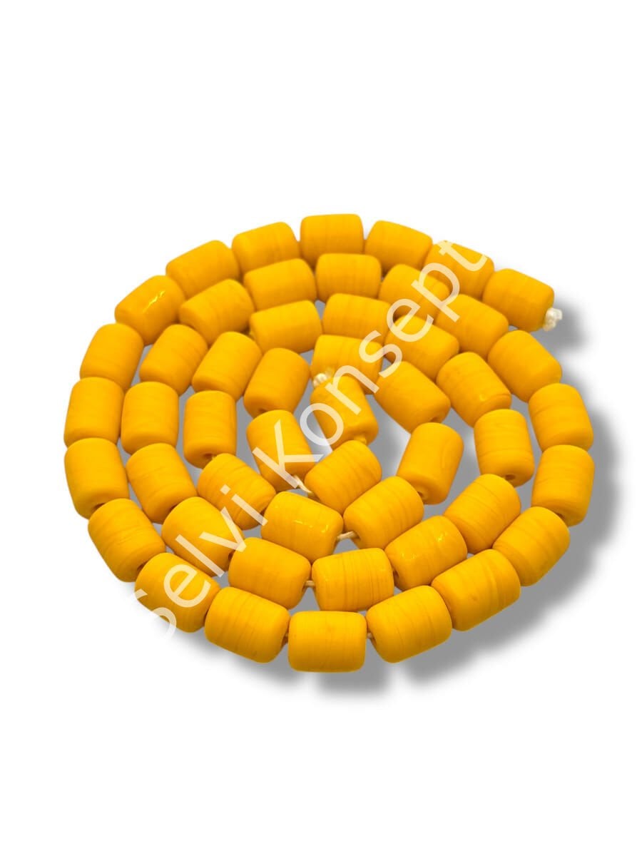 El Yapımı Mat Silindir Dizi Cam Boncuk Hardal 8x12 mm