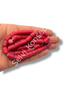 El Yapımı Mat Silindir Dizi Cam Boncuk Kırmızı 8x12 mm