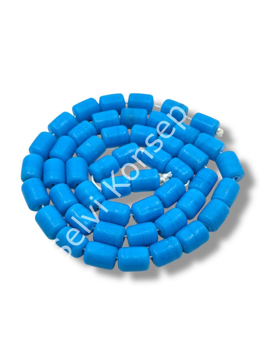El Yapımı Mat Silindir Dizi Cam Boncuk Mavi 10x12 mm