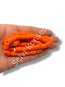 El Yapımı Mat Silindir Dizi Cam Boncuk Turuncu 10x12 mm
