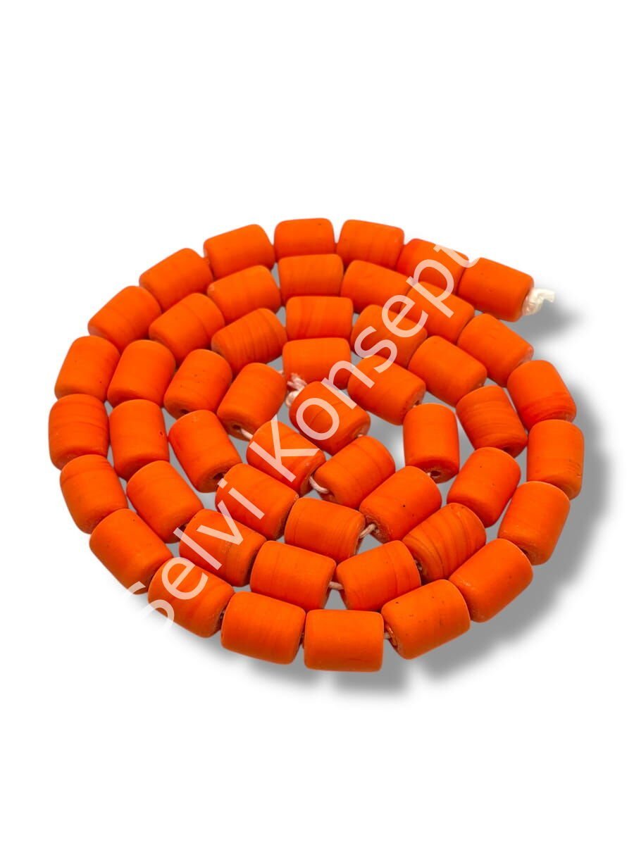El Yapımı Mat Silindir Dizi Cam Boncuk Turuncu 8x12 mm
