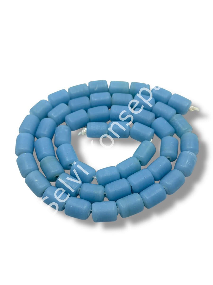 El Yapımı Mat Silindir Dizi Cam Boncuk Bebek Mavisi 8x12 mm