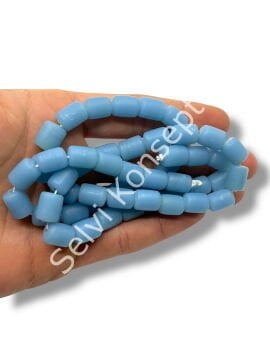 El Yapımı Mat Silindir Dizi Cam Boncuk Bebek Mavisi 10x12 mm