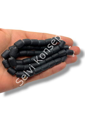 El Yapımı Mat Silindir Dizi Cam Boncuk Siyah 8x12 mm