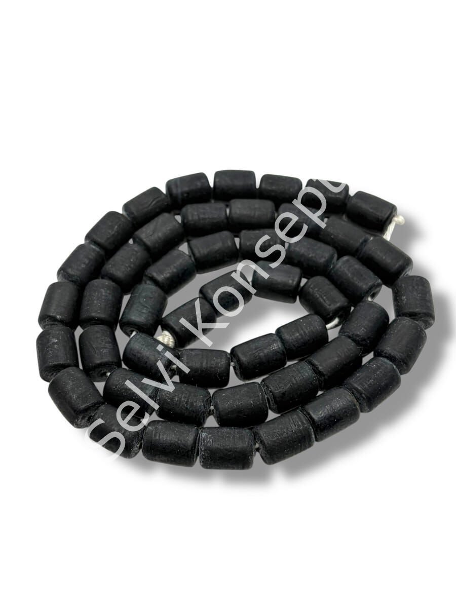 El Yapımı Mat Silindir Dizi Cam Boncuk Siyah 10x12 mm